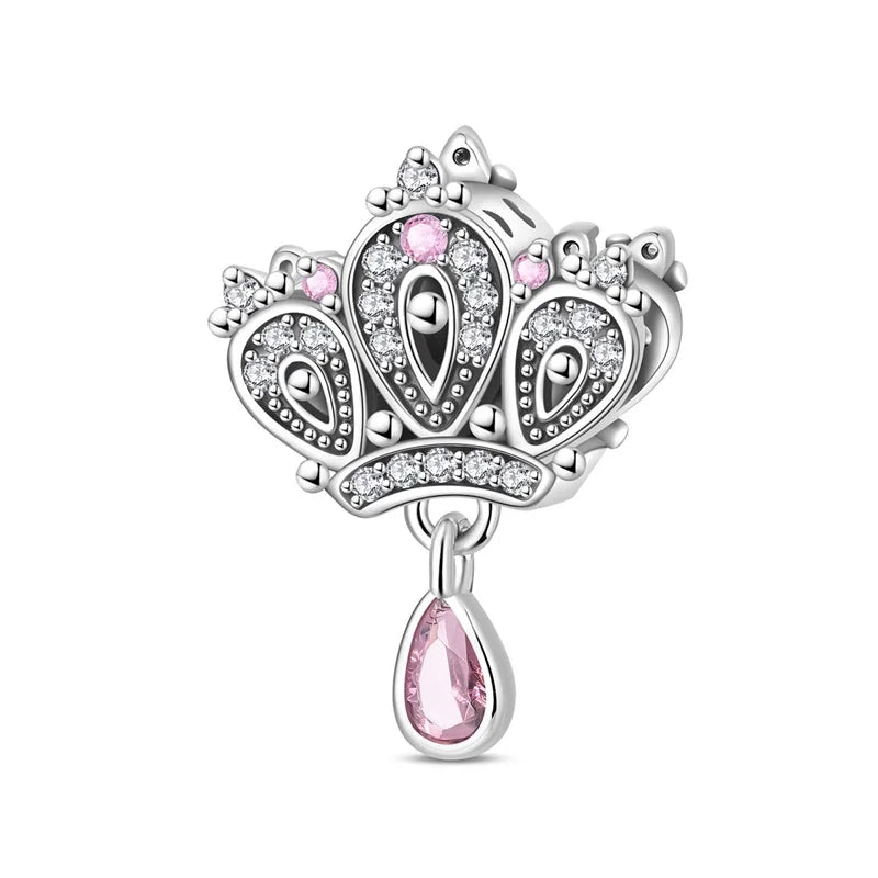 Rosa Charms aus 925er-Sterlingsilber, Perlen, Schmetterling, Parfümflasche, Krone, herzförmiger Zirkon, Charms für Frauen, feiner DIY-Schmuck, Geschenke