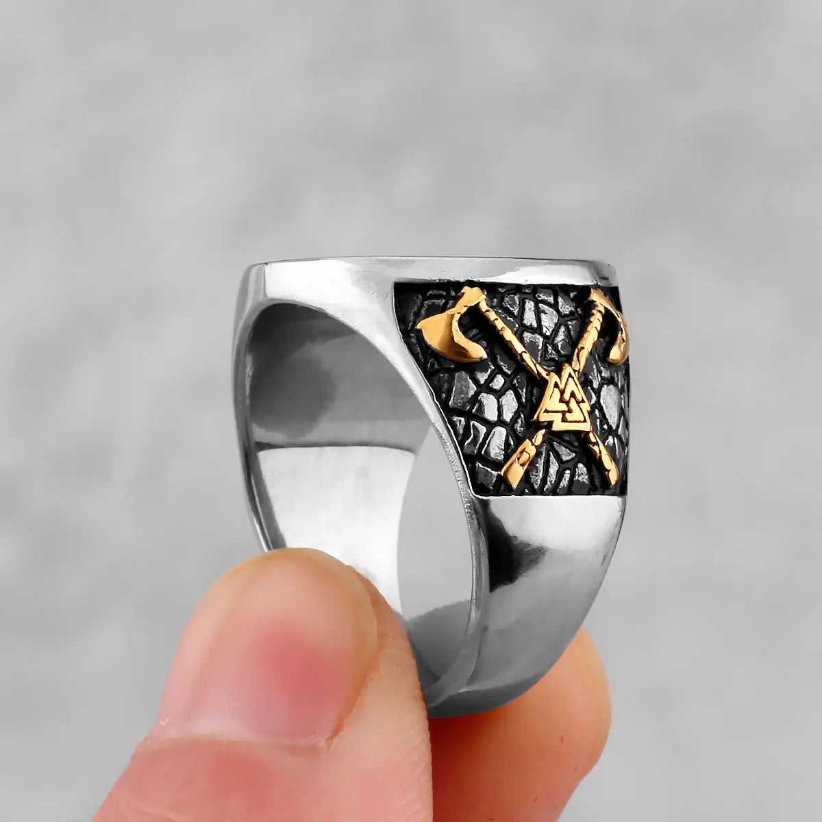 Vintage Viking Edelstahl Kompass Ring Herren Viking Valknut Axt Ring Punk Odin Rune Gold Farbe Ring Schmuck Geschenk Großhandel