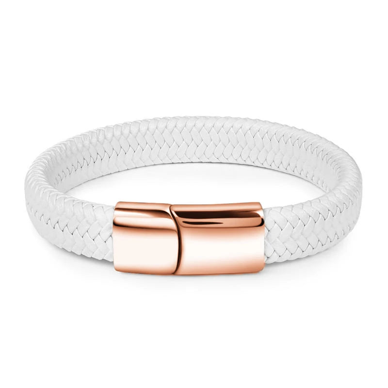 Mode Einfache Weiße Leder Geflecht Armband Edelstahl Schnalle Verschlüsse für Männer Handgemachte Armreif Großhandel Charme Schmuck Geschenk