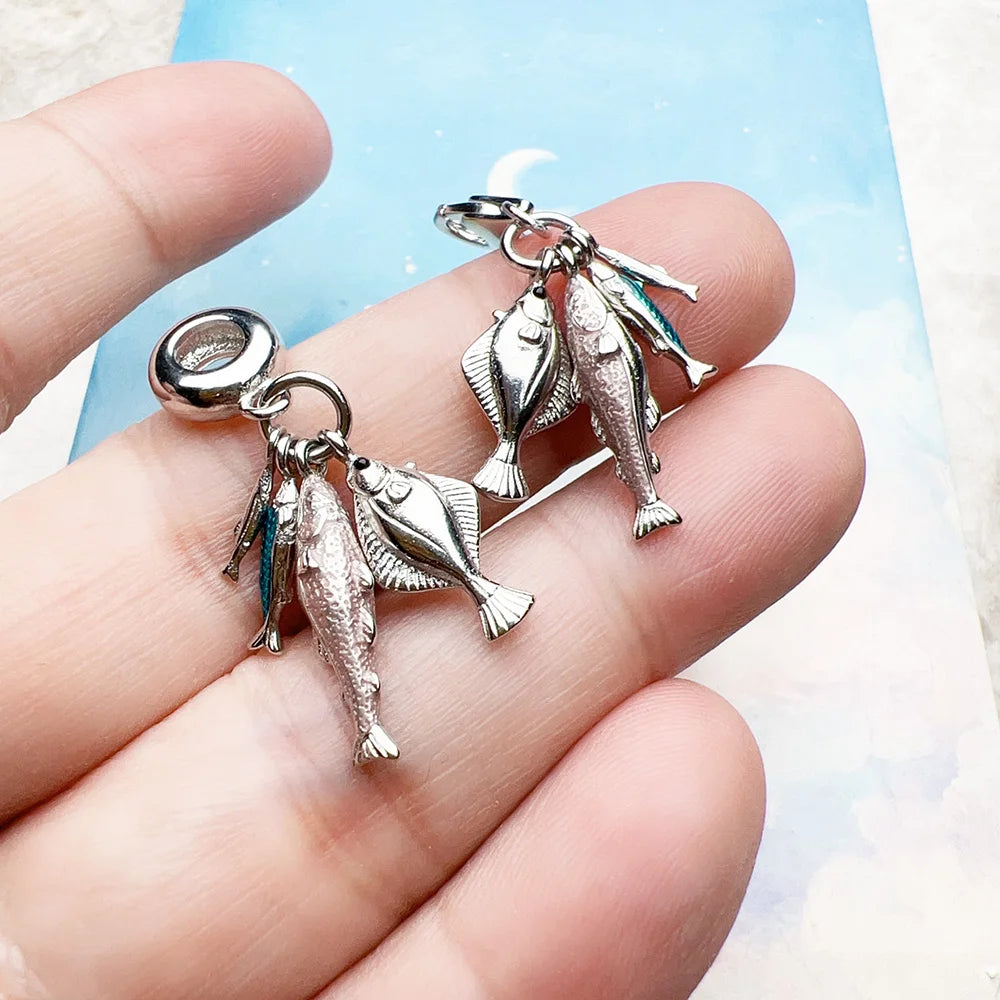 Charm-Anhänger mit Fischen, Frühling, für Herren und Damen, trendig, 925er Sterlingsilber, Schmuck, Accessoires, Glücksgeschenk