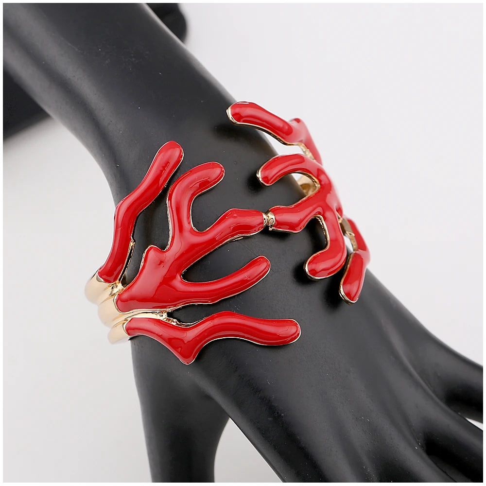 KAYMEN Neues wunderschönes Korallen-Design, luxuriöses Manschettenarmband, Statement-Armreif, Modeschmuck für Frauen, Verlobung, Hochzeit, Zubehör