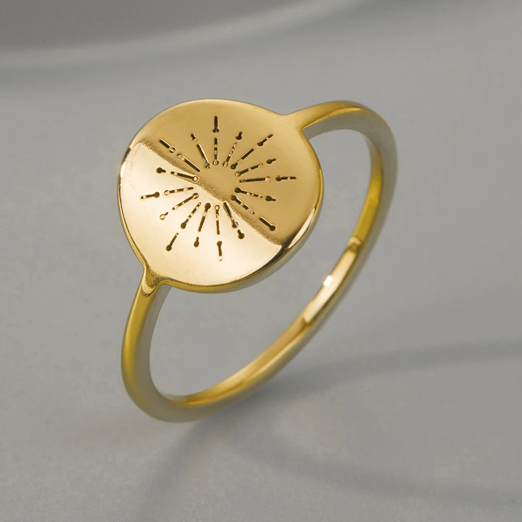 Initial minimalist ischen Edelstahl Starburst der Sonne Tarot Ring für Frauen Männer zierliche ovale Aussage Schmuck Geschenk