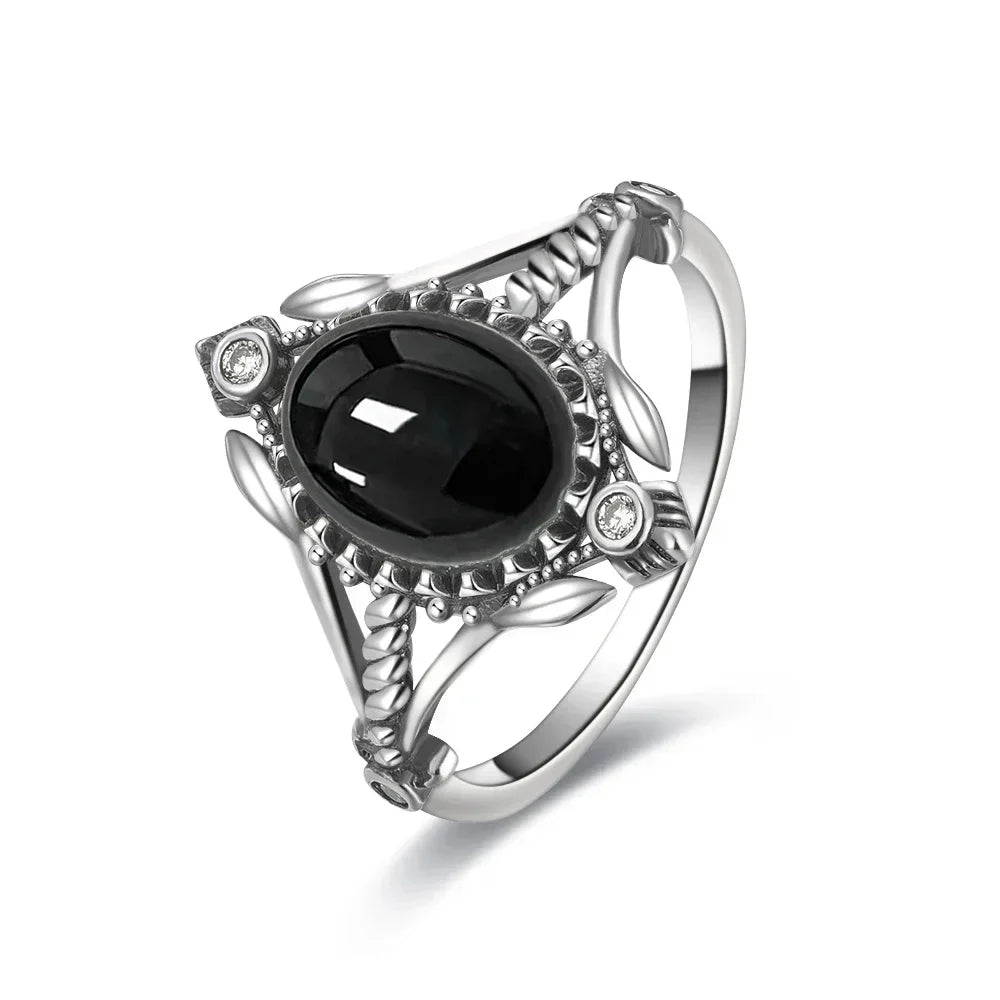 Vintage-Ring aus 925er Silber, natürlicher schwarzer Onyx-Ring, kreisförmiger Denier-Typ, Pferdeauge-Design, Geschenk, edler Schmuck, schwarzer Ring für Männer und Frauen