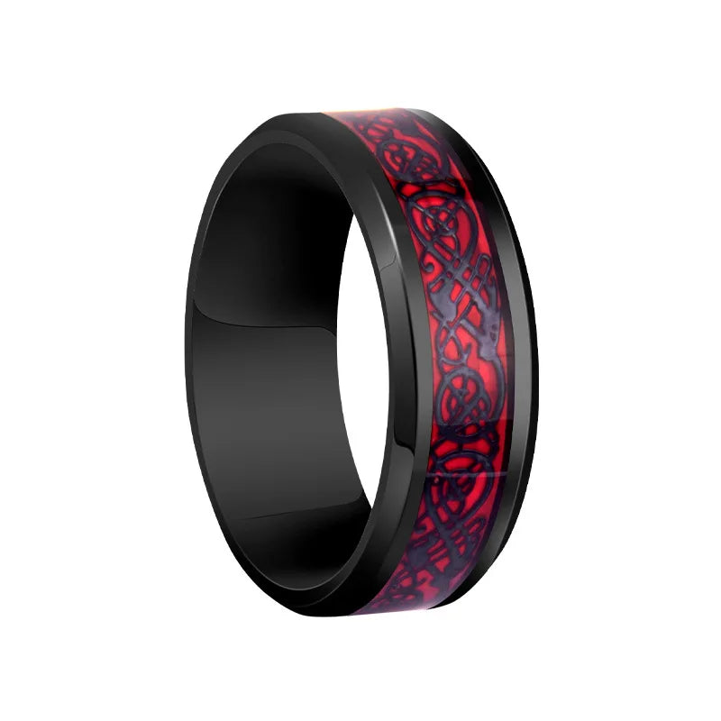 20 Farben Herrenschmuck Rot Blau Schwarz Drache Inlay Comfort Fit Edelstahlringe für Hochzeit Breite 8 mm