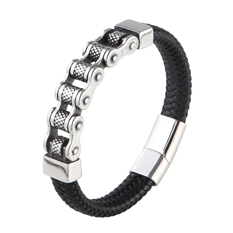Klassische Leder Armband Männer Lokomotive Kette Edelstahl Punk Magnetische Verschluss Armreifen für Freund Geschenk Charme Schmuck SP1555