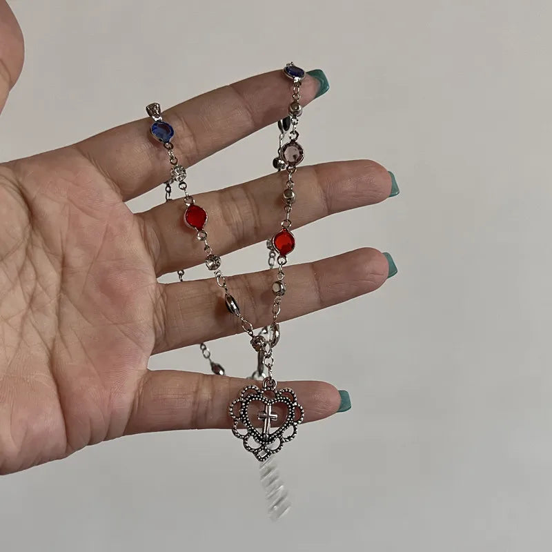 Y2K Weiße Imitation Perle Halskette Große Liebe Herz Mit Blumenmuster Anhänger Halsband Frauen Halskette Schmuck Mädchen