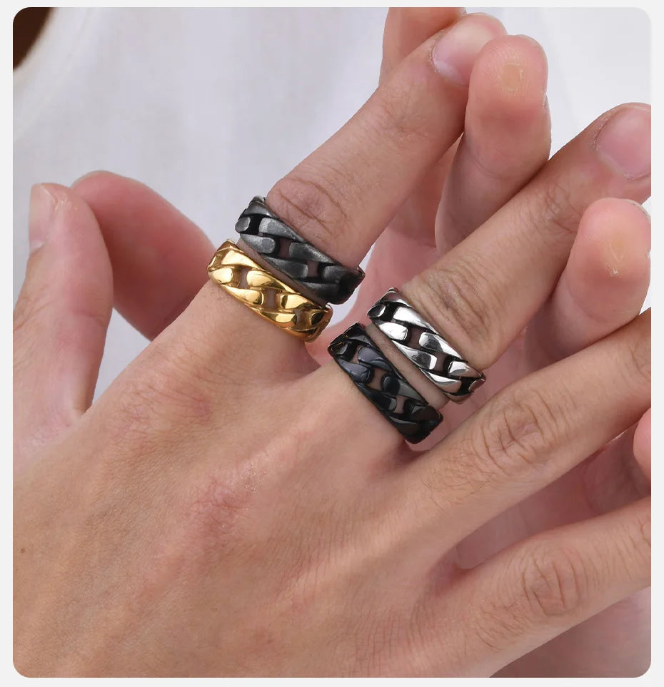 Vnox Herren Vintage oxidierte Edelstahlringe, Gliederförmiges Fingerband, Punk Rock Male Alliance