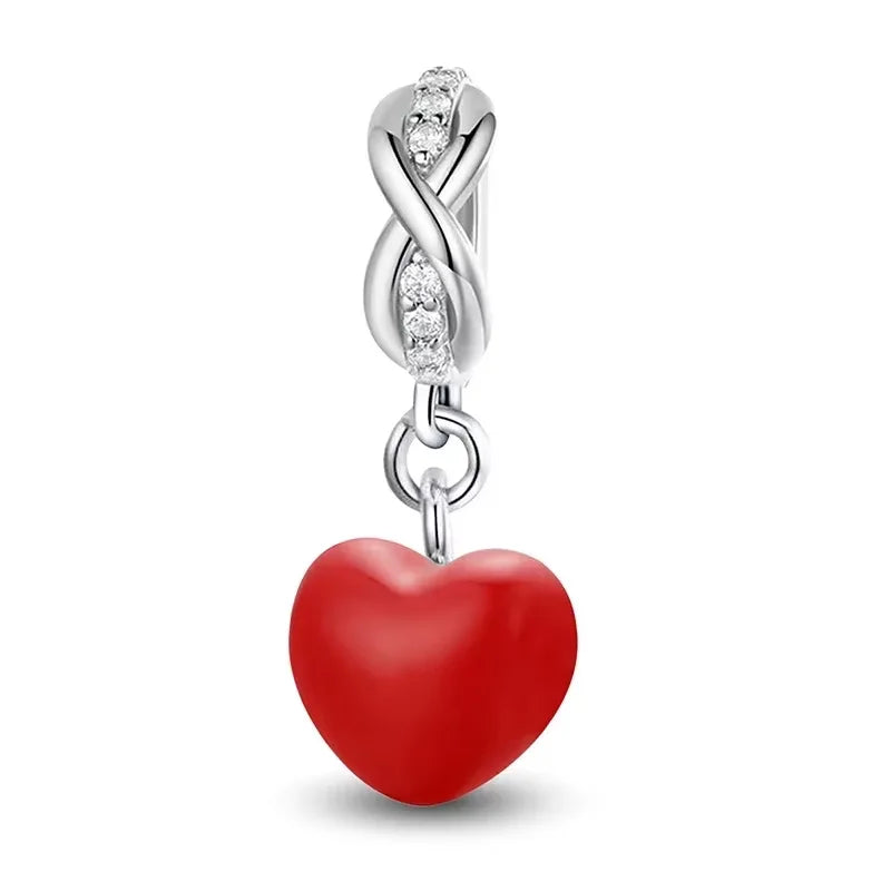925 Sterling Silber Romantische Zirkon Rot Liebe Herz Charms Perlen Fit Original Pan Armband Armreifen DIY Edlen Schmuck Für Frauen