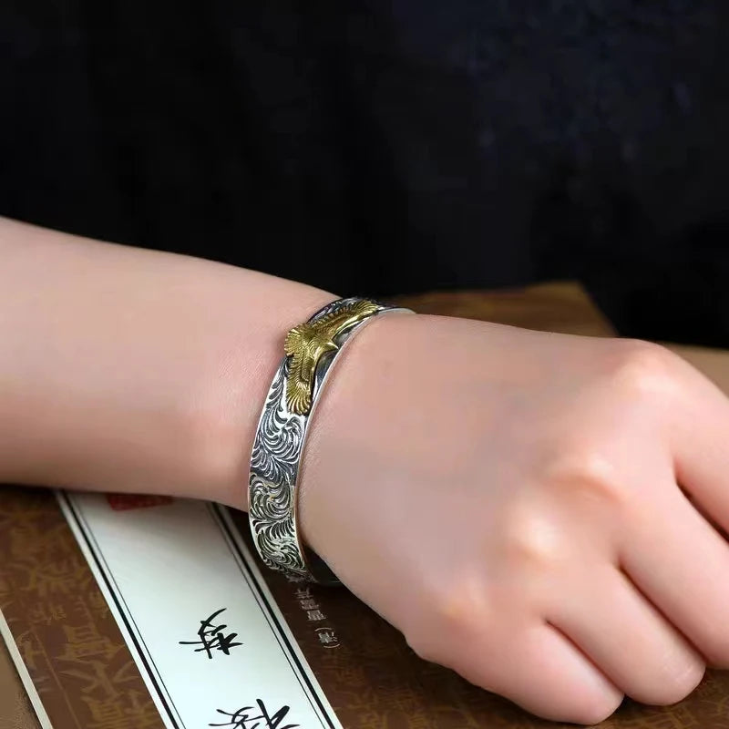 Punk Gold Farbe Adler Tier Druck Manschette Armband Männer Manschette Armreifen Männlichen Charme Rock Motorrad Reiter Schmuck
