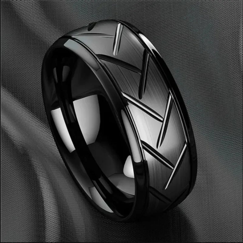 Moderne 8mm Schwarz Titan stahl Ringe für Männer Frauen Nut Facetten Edelstahl Männer Ring Hochzeit Band schmuck Großhandel