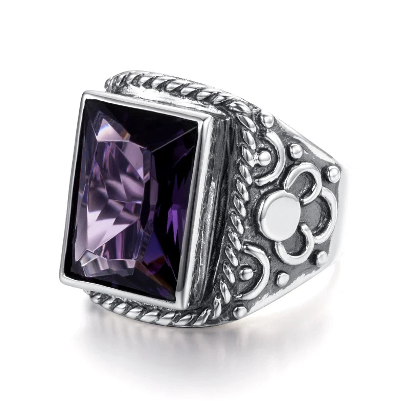 Massive 925er Sterlingsilber dicke Herrenringe Amethyst Vintage Art Deco Revival Vintage männlicher Schmuck Party Geschenk für Ehemann