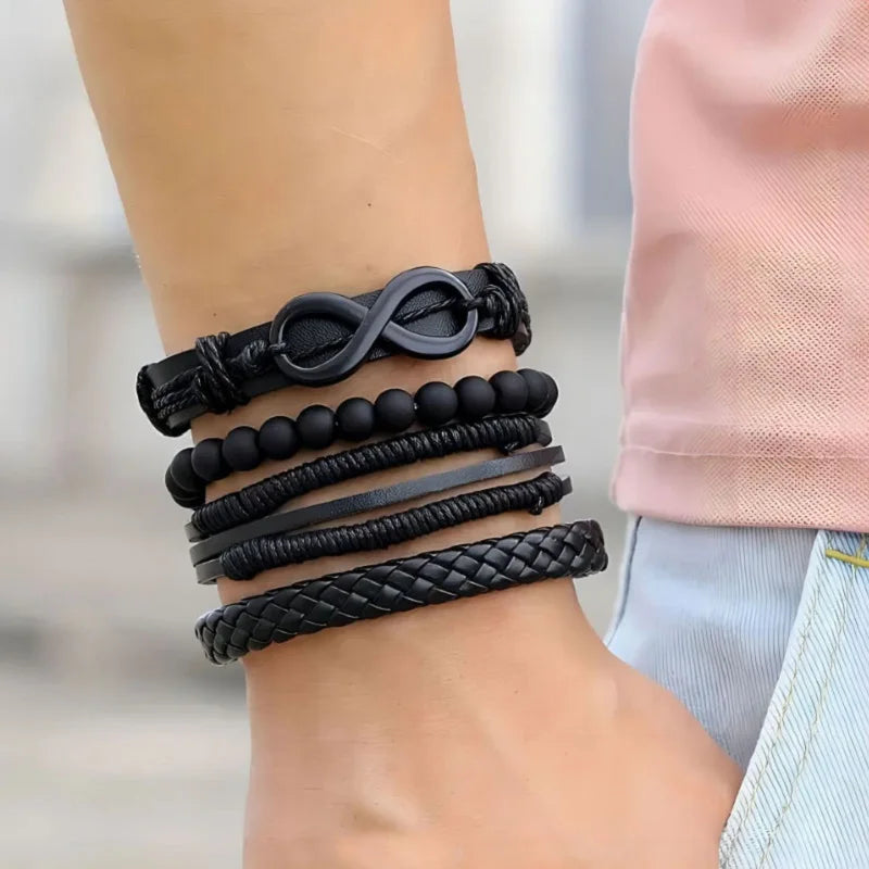 Punk Multilayer Antike Leder Armband Set Schädel Auge Stern Charms Hiphop Rock Y2K Vintage Pu Gothic Armband Mann Goth Schmuck