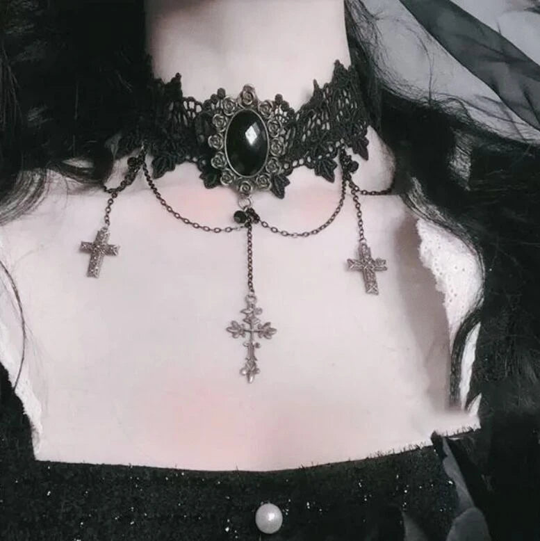Neo-Gothic Punk Schwarz Sexy Spitze Halskette Für Frauen Mode Retro Schlüsselbein Kette Halloween Kragen Halsband Steampunk Geschenke