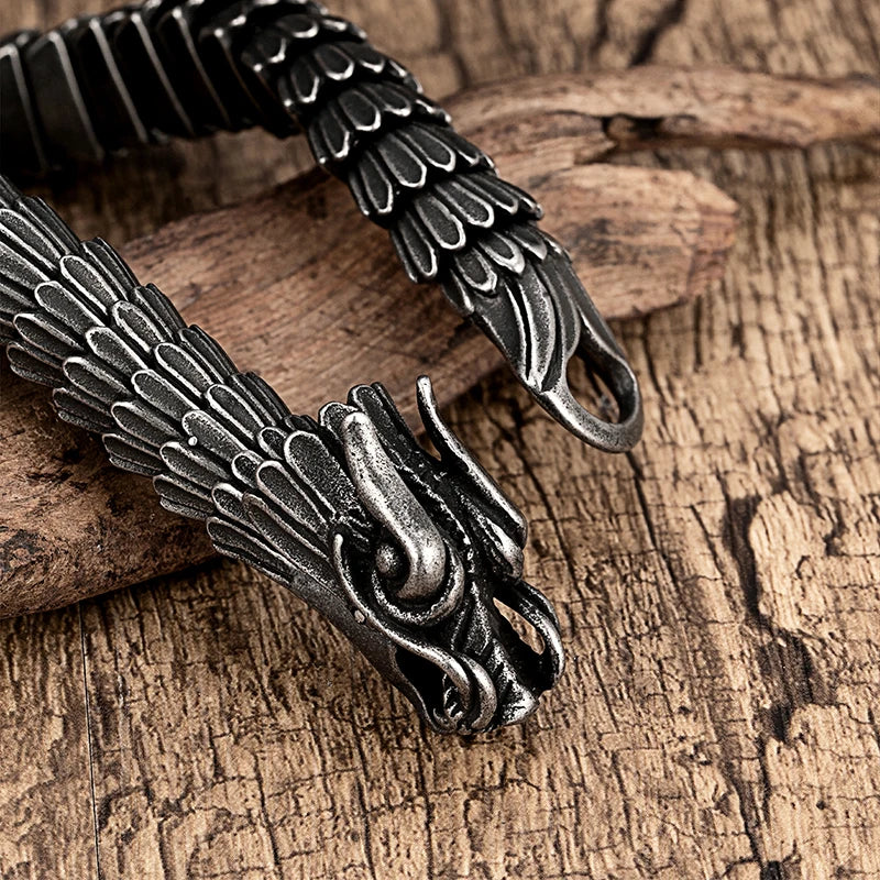 Trendy Drachen Skala Muster Dominierenden Armband Für Männer Retro Edelstahl Kiel Armreif Männlich Casting Punk Dicke Armband Heißer