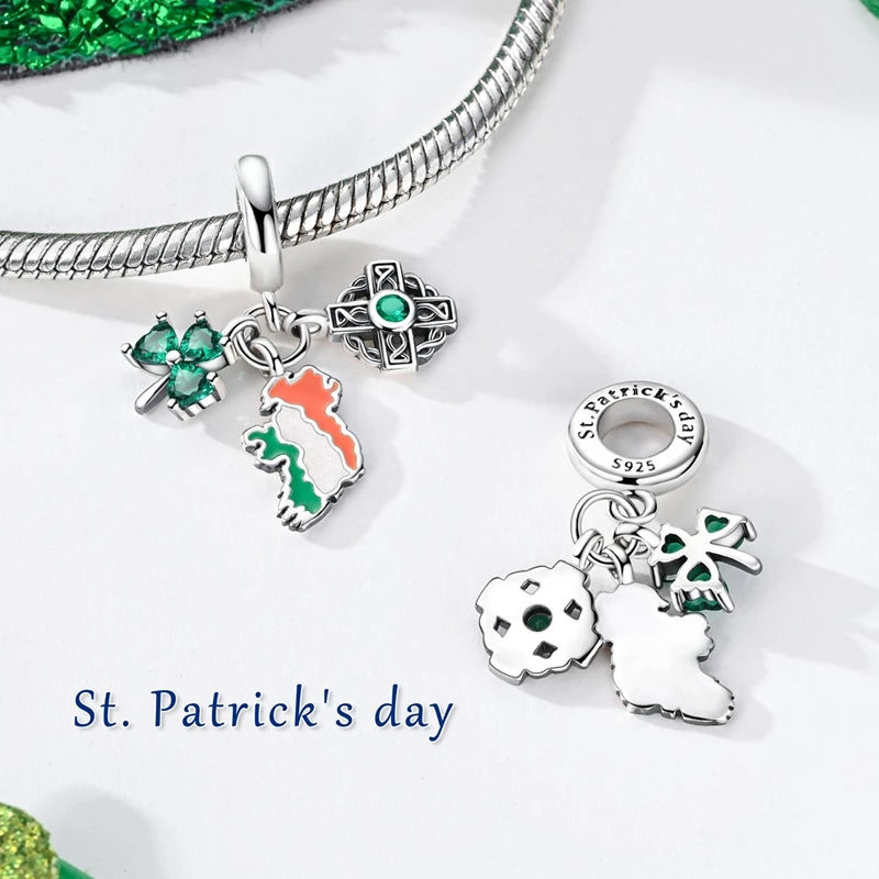 Neu im 925er-Sterlingsilber, grüne Charms, Perlen, Frosch, Kleeblatt, Schildkröte, Anhänger, Schmuck, passend für Original-925-Armbänder für Frauen, DIY-Geschenk
