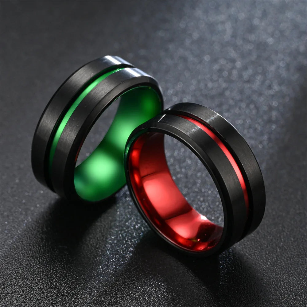 Moderne 8mm Schwarz Titan stahl Ringe für Männer Frauen Nut Facetten Edelstahl Männer Ring Hochzeit Band schmuck Großhandel