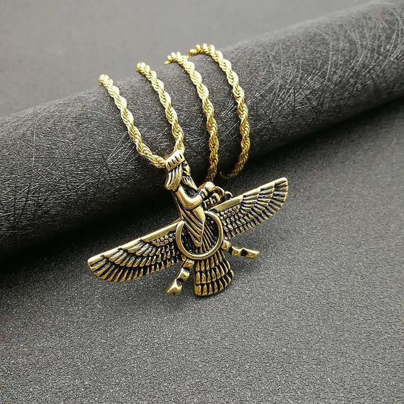 Vintage Punk Stil Iran Faravahar Ahura Mazda Anhänger Halsketten für Männer Frauen 316L Edelstahl Zoroastrian Schmuck Geschenk