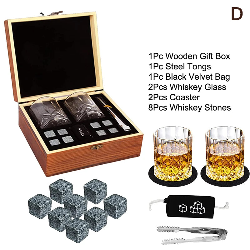 Set mit 8 Granit-Eiswürfeln + 2 Gläsern für Whisky in Holzbox, Geschenk für Papa, Vatertagsgeschenk für Männer, Whisky-Steine