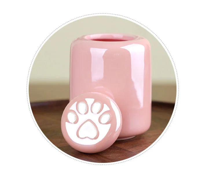 Keramik-Urne für Haustiere mit Pfotenabdruck – versiegelter Gedenk-Andenken für Hunde- und Katzenasche, feuchtigkeitsbeständiger Urnenbehälter mit ewigem Hommage-Design