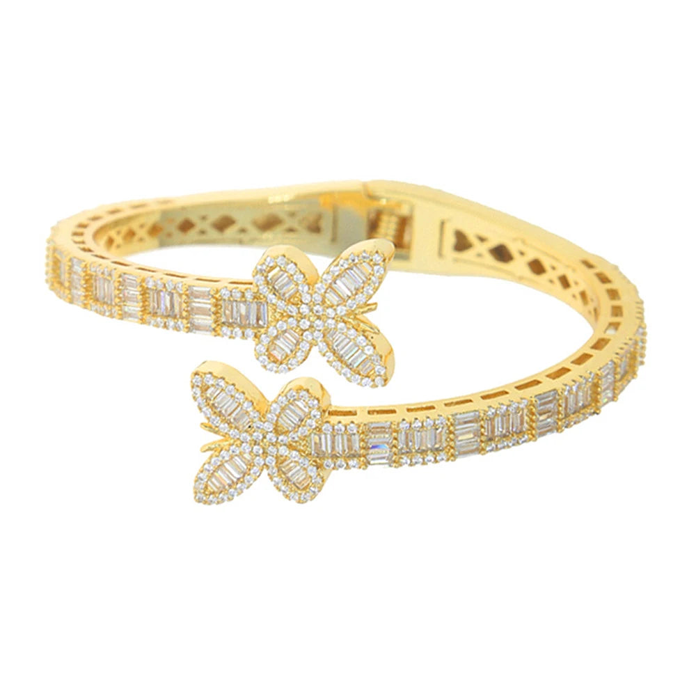Neue Iced Out Bling Schmetterling Herz Armband Silber Farbe CZ Zirkon Oval Charme Geöffnet Armreif Für Männer Frauen Hiphop Luxus schmuck