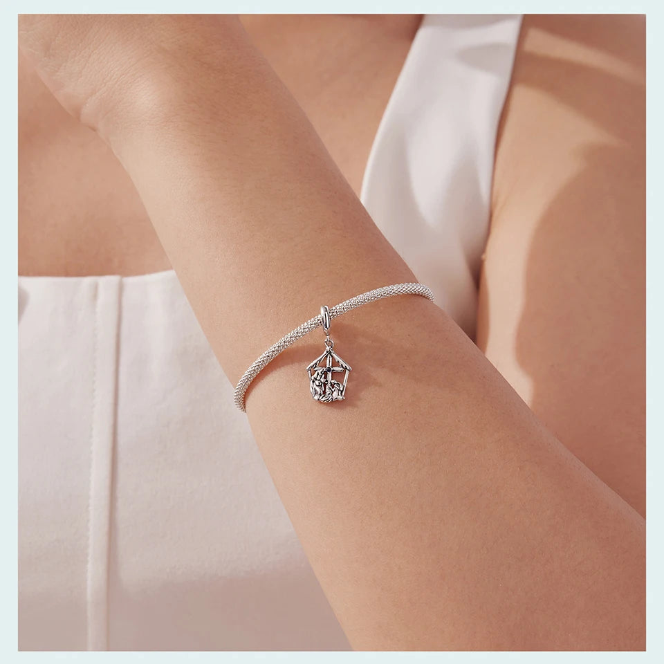 WOSTU Anhänger „Jesus-Krippe“ aus 925er-Sterlingsilber, „Die Geburt Jesu“, passend für Armbänder, Halsketten, DIY, einzigartiges Geschenk