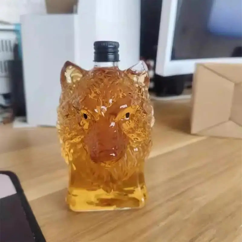 Whiskygläser, Wolfskulptur, Weinbecher, ästhetische Glasflasche zum Sammeln, Wolf-Thema für Cocktail-Whisky-Reisen