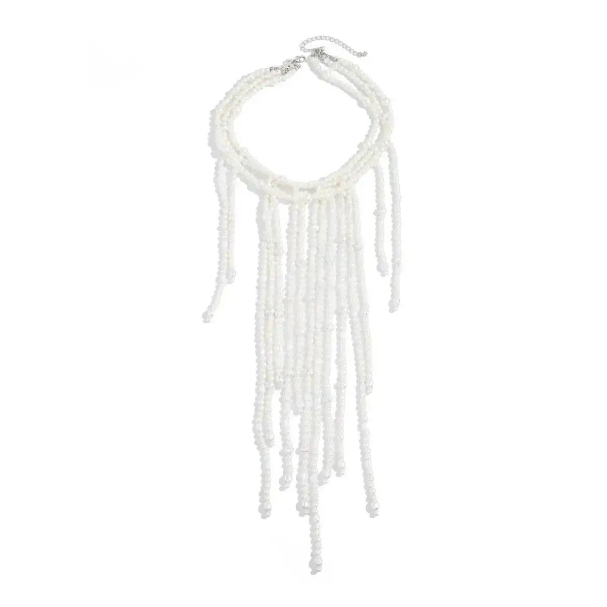 Ingemark Trendige Übertriebene Weiße Imitationsperlen-Quasten-Halskette für Damen, Exquisite Sexy Pullover-Kette, Schmuck-Accessoires