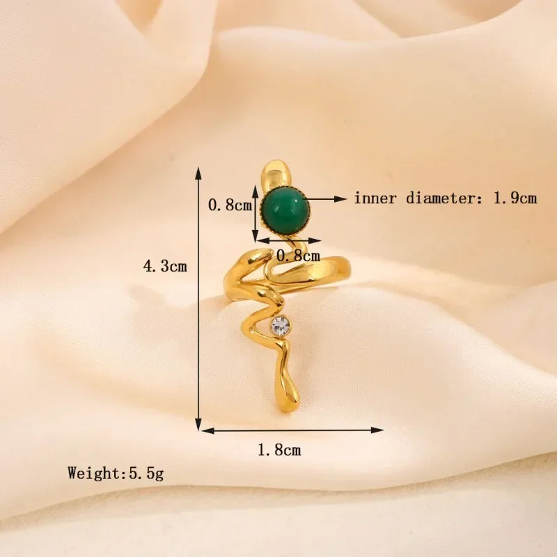 Neue Natürliche Stein Zirkon Schlange Ringe Für Frauen Edelstahl Retro Vintage Öffnung Hochzeit Ring Mode Schmuck Geschenke