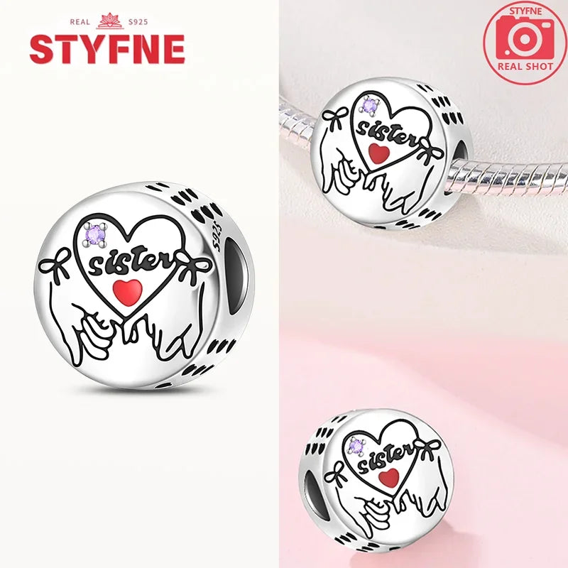 Silber S925 Schwestern Serie Rosa Herz Charme Für Immer Liebe Perlen Fit Original Armband Diy Edlen Schmuck Geschenke für Frauen