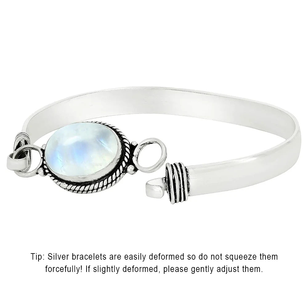 Vintage-Armreif aus 925er Silber, natürlicher ovaler Mondstein, handgefertigter Armreif mit Geburtsstein, Geschenke, edler Schmuck für Damen und Herren