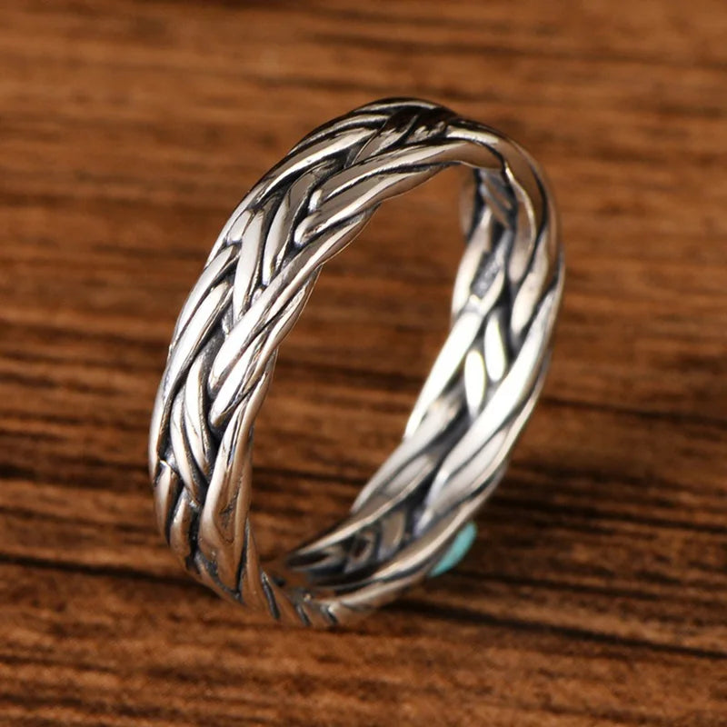 Wikinger-Schmuck, geflochtener Ring aus 925er-Sterlingsilber für Männer und Frauen, Paar-Eheringe für Liebhaber