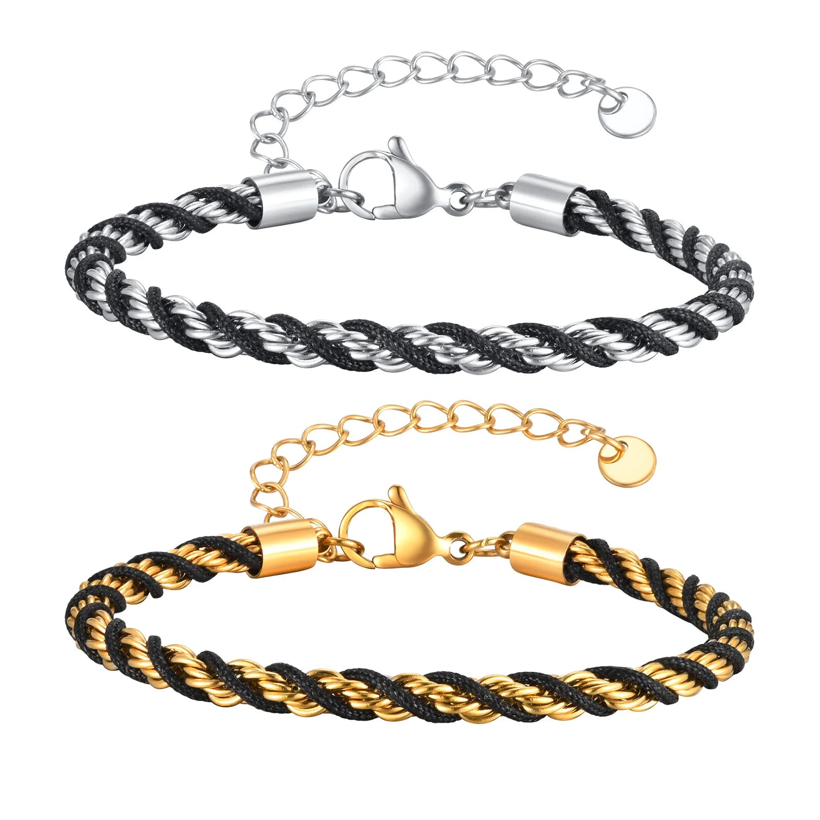 Zweifarbige Kettenarmbänder für Männer und Jungen, verstellbares Armband mit gedrehtem Seil aus Edelstahl, stilvolle Schmuckgeschenke