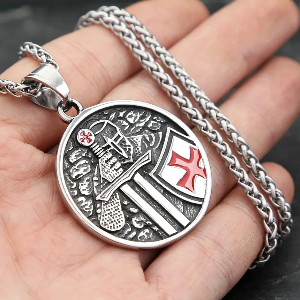 Vintage Rüstung Schild Ritter Templer Kreuz Anhänger Halskette Für Männer Edelstahl Mode Punk Amulett Schmuck Geschenk Dropshipping