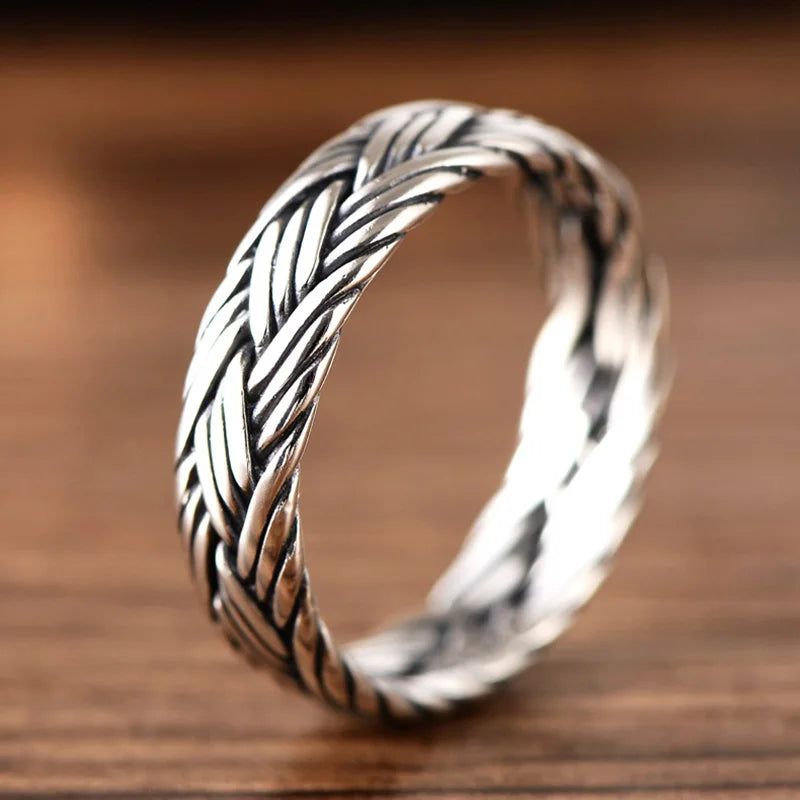 Wikinger-Schmuck, geflochtener Ring aus 925er-Sterlingsilber für Männer und Frauen, Paar-Eheringe für Liebhaber