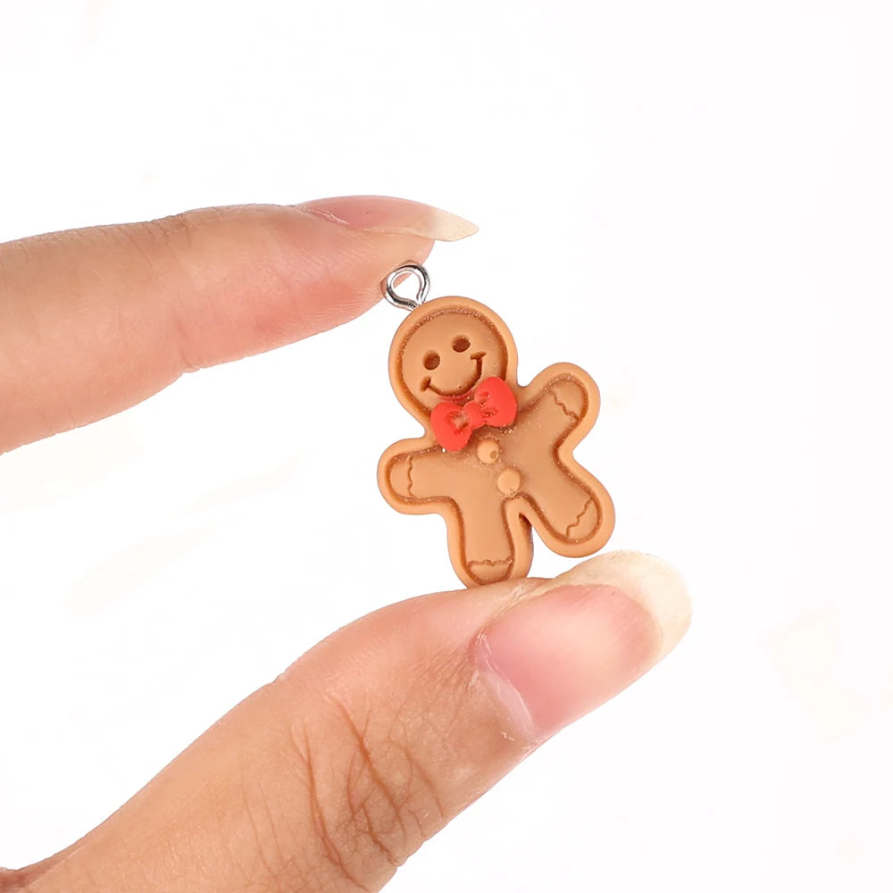10 Stück Weihnachten Lebkuchenmann Weihnachtsmann Charms Harz Anhänger Charms für Ohrring Armband Schlüsselanhänger Kinderspielzeug Diy Schmuckherstellung