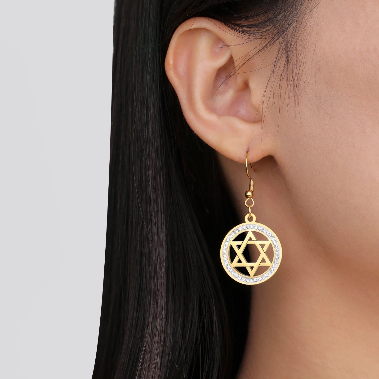 LIKGREAT Stern von David Edelstahl Vintage Halskette klar Zirkon runde Anhänger Halsketten Schmuck Hochzeits geschenk für Frauen Männer