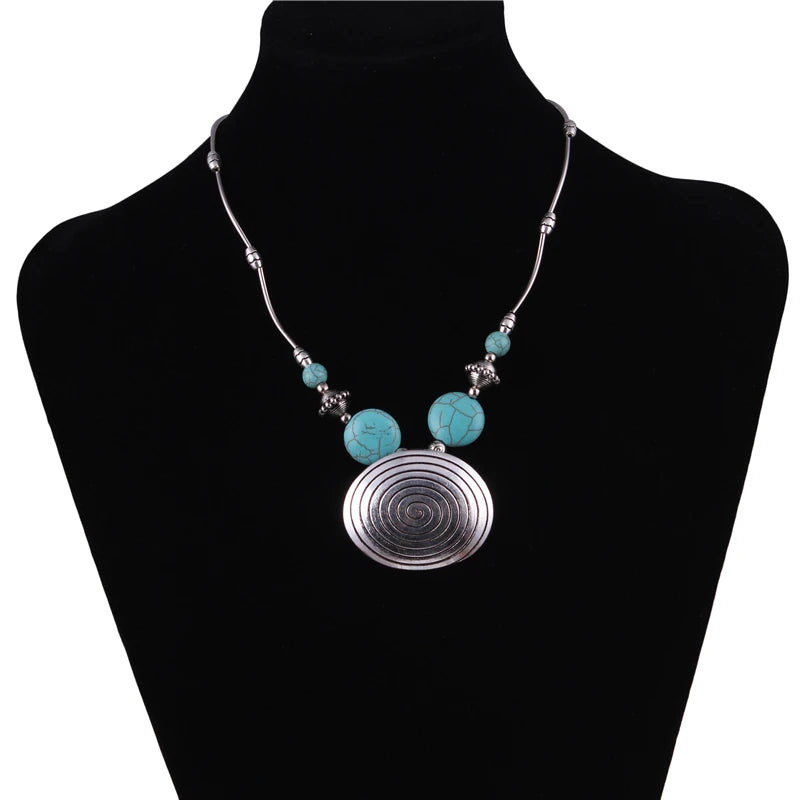 Ethnische Antike Silber Farbe Mond Choker Halsketten für Frauen Boho Türkis Halskette Mädchen Partei Schmuck Geschenke
