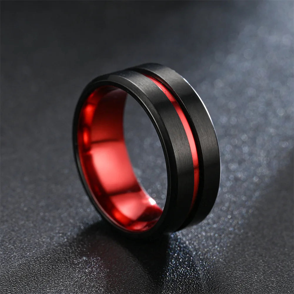 Moderne 8mm Schwarz Titan stahl Ringe für Männer Frauen Nut Facetten Edelstahl Männer Ring Hochzeit Band schmuck Großhandel