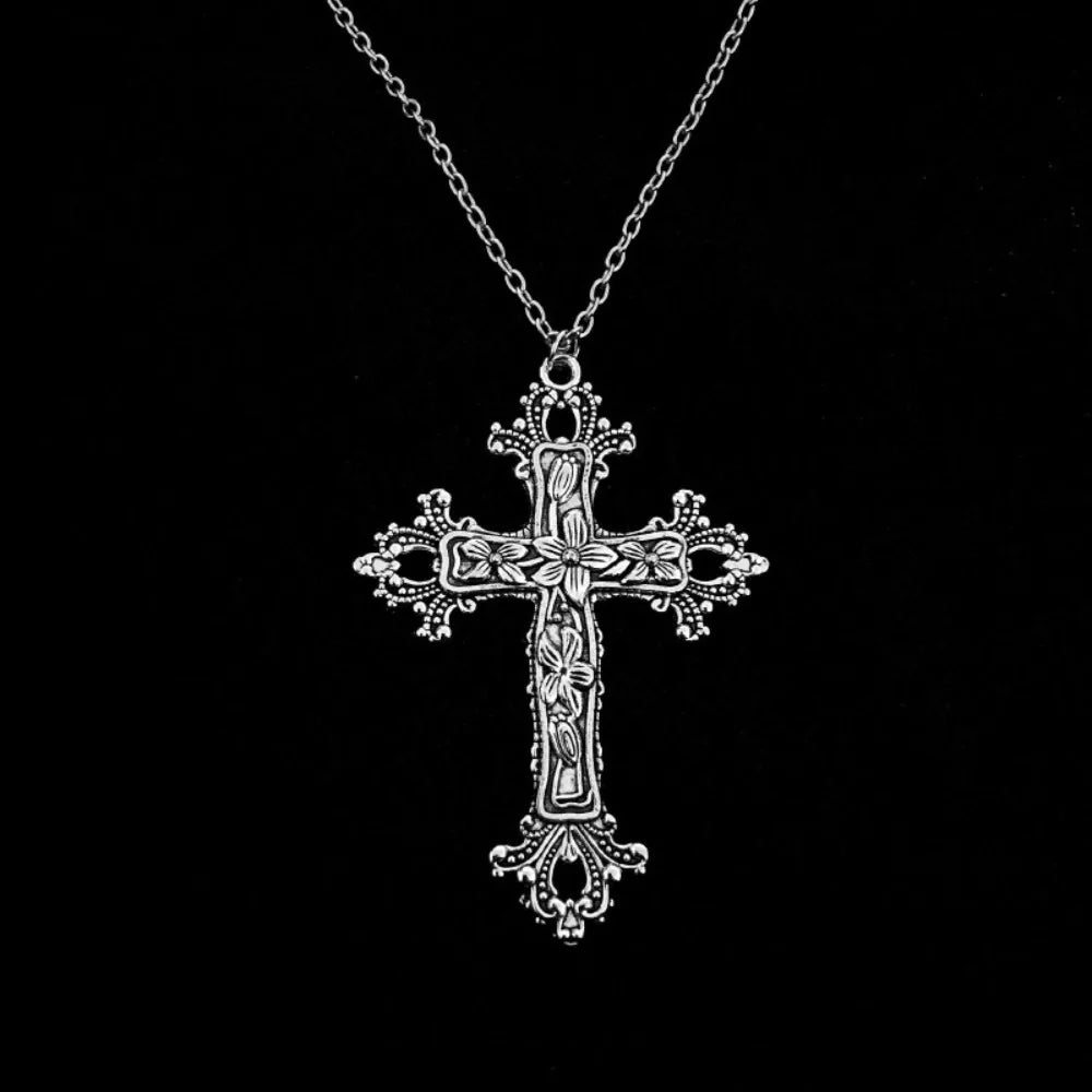 Vintage Punk Gothic Kreuz Anhänger Halskette Schwarz Große Frauen Lange Halsketten Metall Kette Schmuck Mode Accessoires Geschenk für Männer