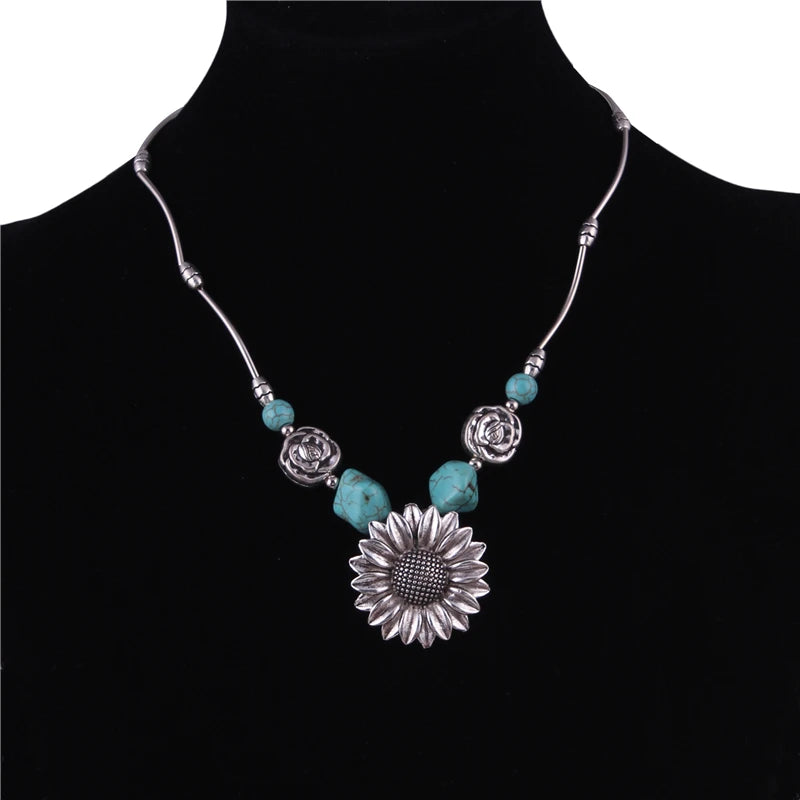 Ethnische Antike Silber Farbe Mond Choker Halsketten für Frauen Boho Türkis Halskette Mädchen Partei Schmuck Geschenke