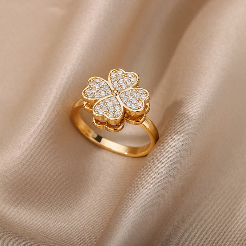 Zirkon Krone Ringe Für Frauen Edelstahl Gold Farbe Vintage Krone Offenen Ring Hochzeit Ästhetischen Schmuck Geschenk bijoux femme