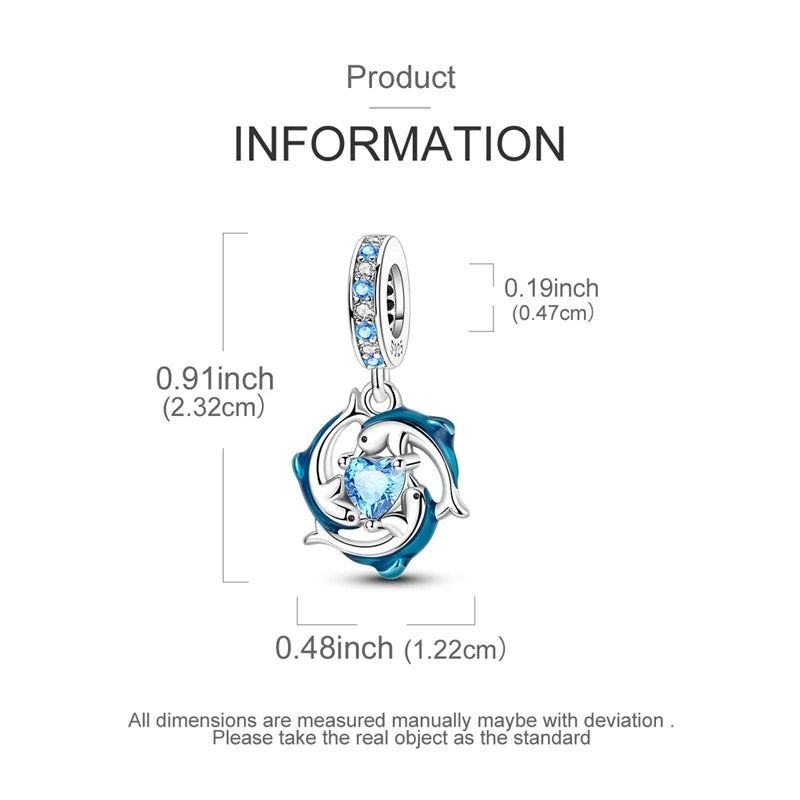 Neu im 925er-Sterlingsilber, Charms-Perlen, blaues Herz, Schlange, Delfin, Anhänger, Schmuck, passend für Original-925-Armbänder für Frauen, DIY-Geschenk