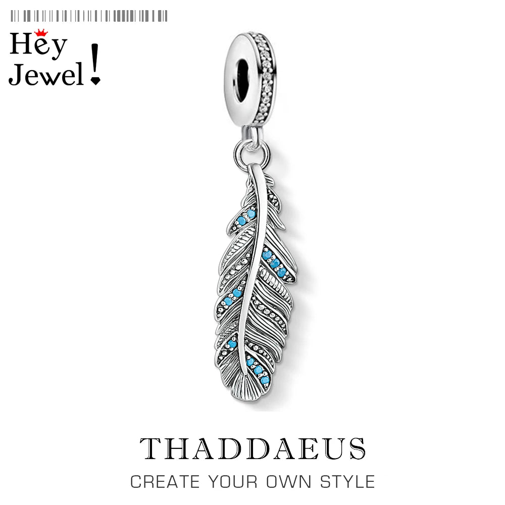 Mode Neue 925 Sterling Silber Feder Blau Anhänger Charme Für Frauen Männer Trendy Zubehör Herstellung