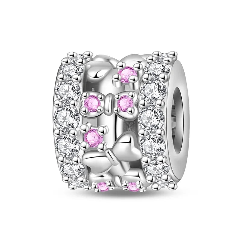 Rosa Charms aus 925er-Sterlingsilber, Perlen, Schmetterling, Parfümflasche, Krone, herzförmiger Zirkon, Charms für Frauen, feiner DIY-Schmuck, Geschenke