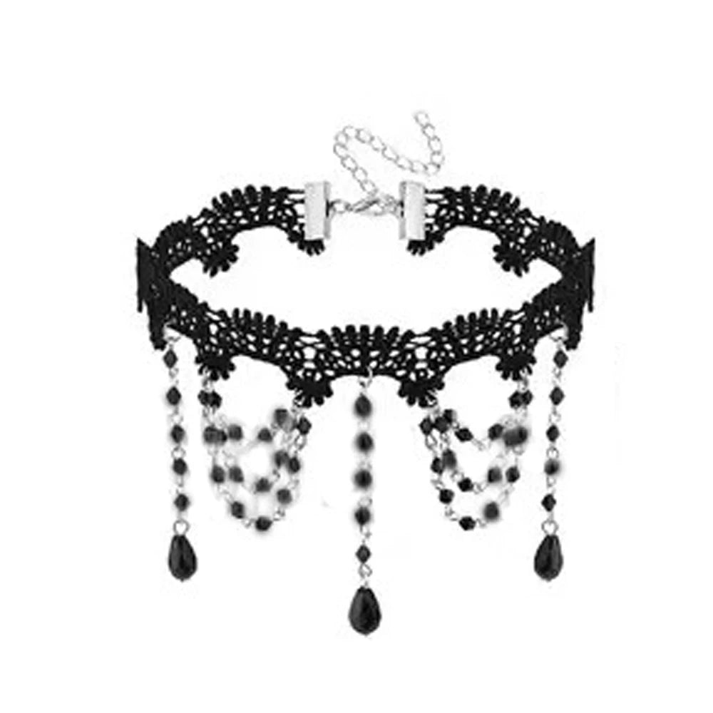 Neo-Gothic Punk Schwarz Sexy Spitze Halskette Für Frauen Mode Retro Schlüsselbein Kette Halloween Kragen Halsband Steampunk Geschenke