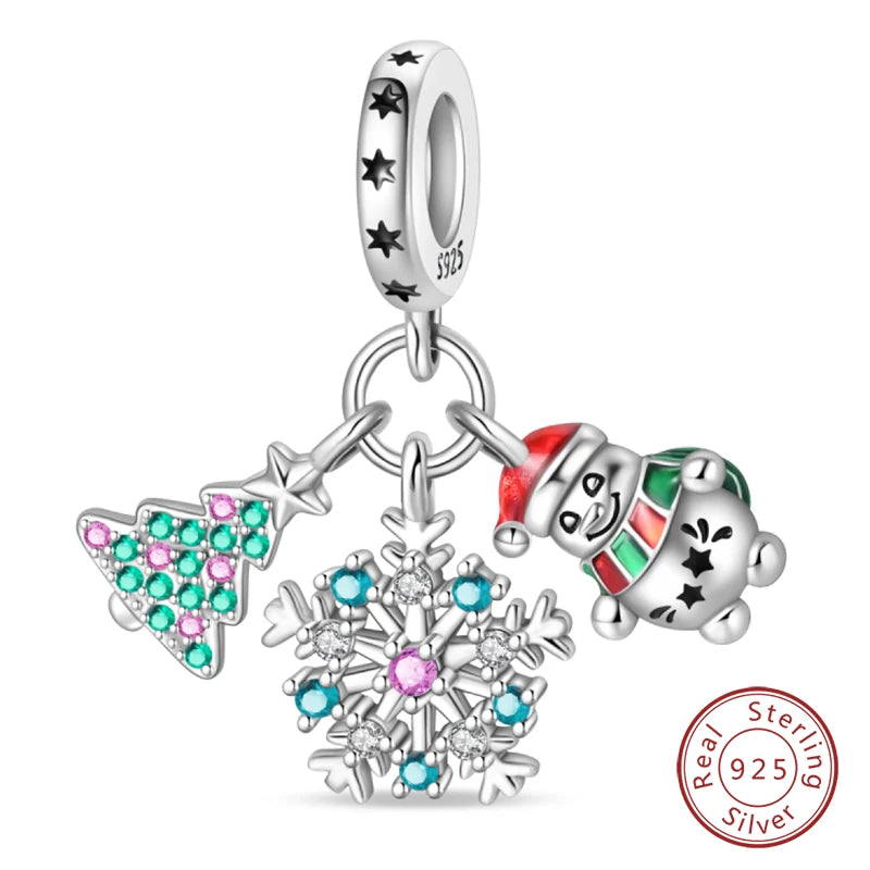 Winter-Charm, Original-Charm-Anhänger aus 925er-Sterlingsilber, Schneeflocke, Schneemann, Pinguin, für Frauen, feiner DIY-Geburtstagsschmuck, Geschenke