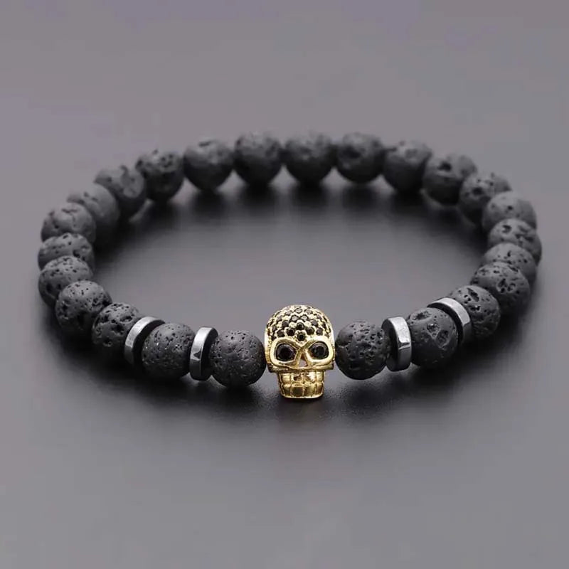 Schwarzes Auge Totenkopf Hämatit Perlenarmband Männer klassische handgemachte 8mm Lavastein Charm Armband für Männer Schmuck Geschenk