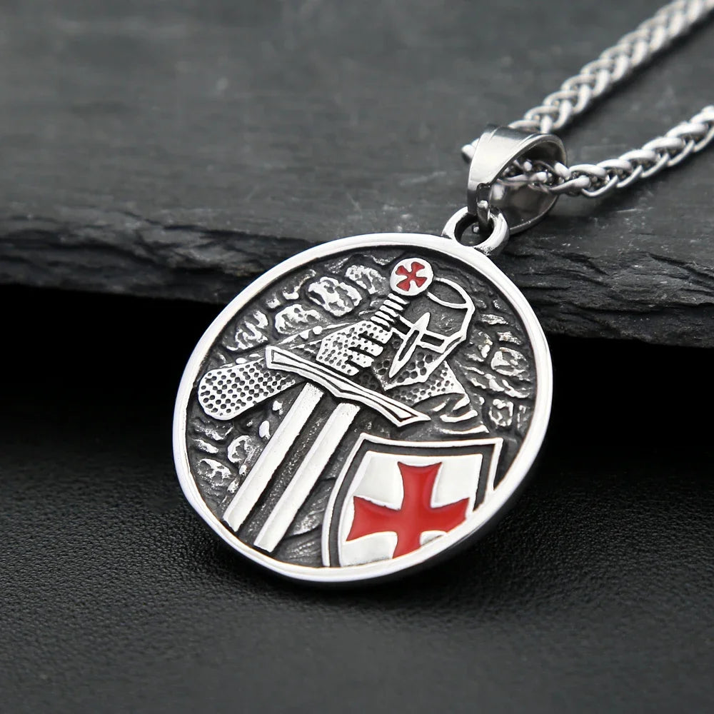 Vintage Rüstung Schild Ritter Templer Kreuz Anhänger Halskette Für Männer Edelstahl Mode Punk Amulett Schmuck Geschenk Dropshipping