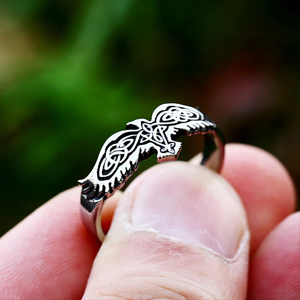 Einfache Vintage Nordic Viking Krähe Ring Für Männer Frauen Punk Edelstahl Viking Mode Keltischen Knoten Ring Amulett Schmuck Geschenke