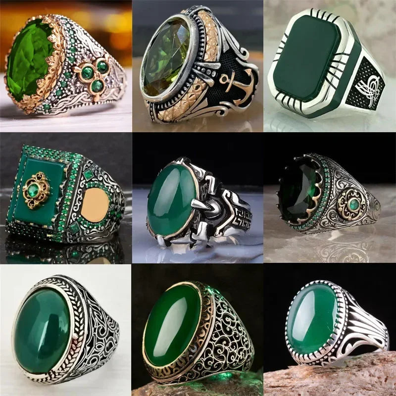 Europäischer und amerikanischer eingelegter Smaragd-Herrenring Türkei Retro dominanter Persönlichkeitsring, um den Bankett-Party-Schmuck teilzunehmen